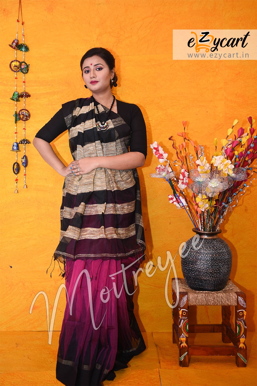 Moitreyee Cotton Silk Ikkat with Ghicha Achol