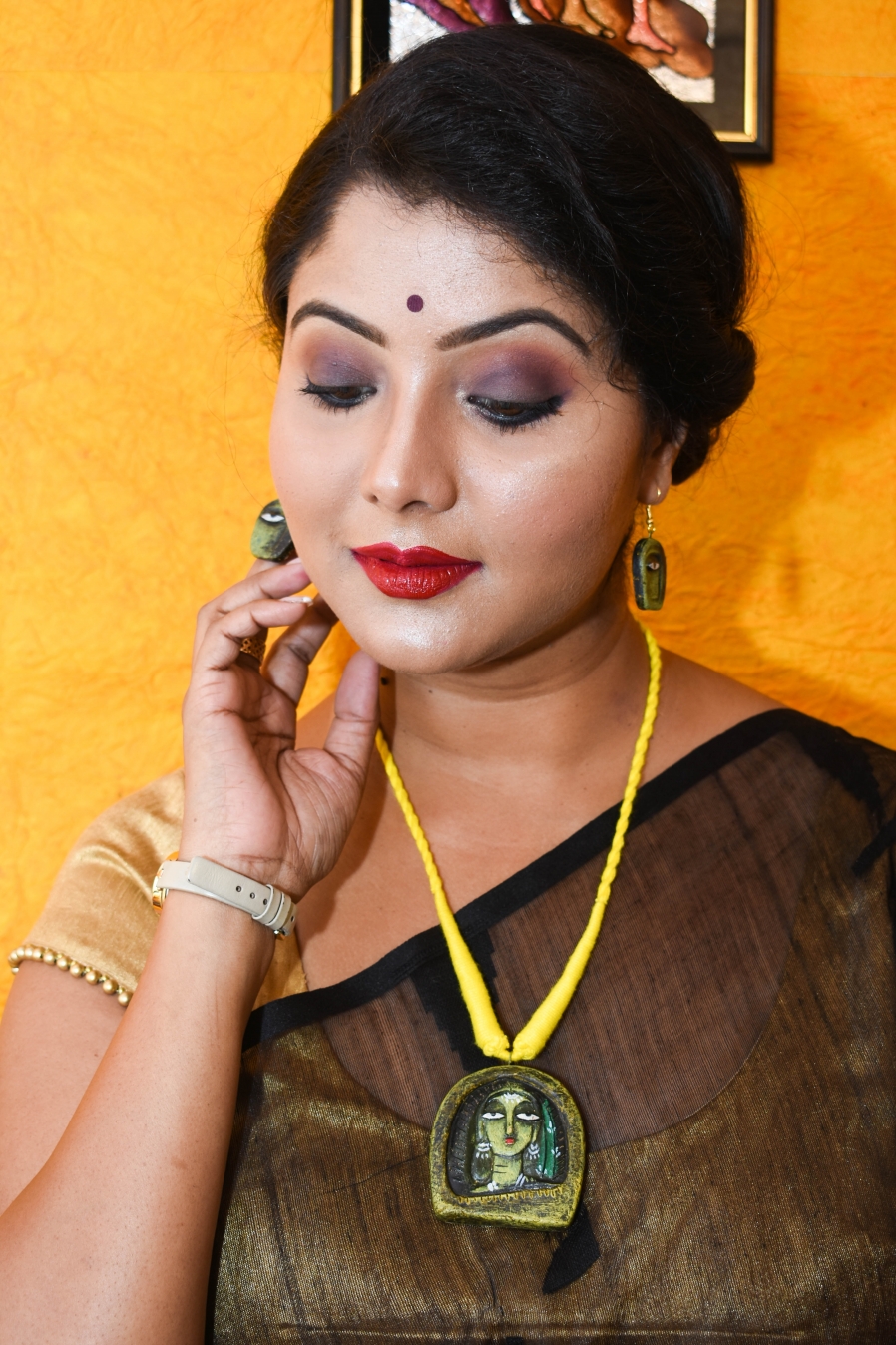 Aabharana Handmade Yellow and Green Terracotta Necklace Set
