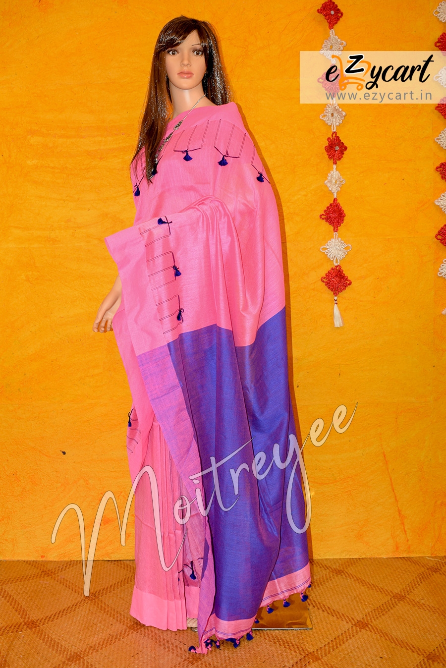 Moitreyee Pink And Purple Body Pompom Saree