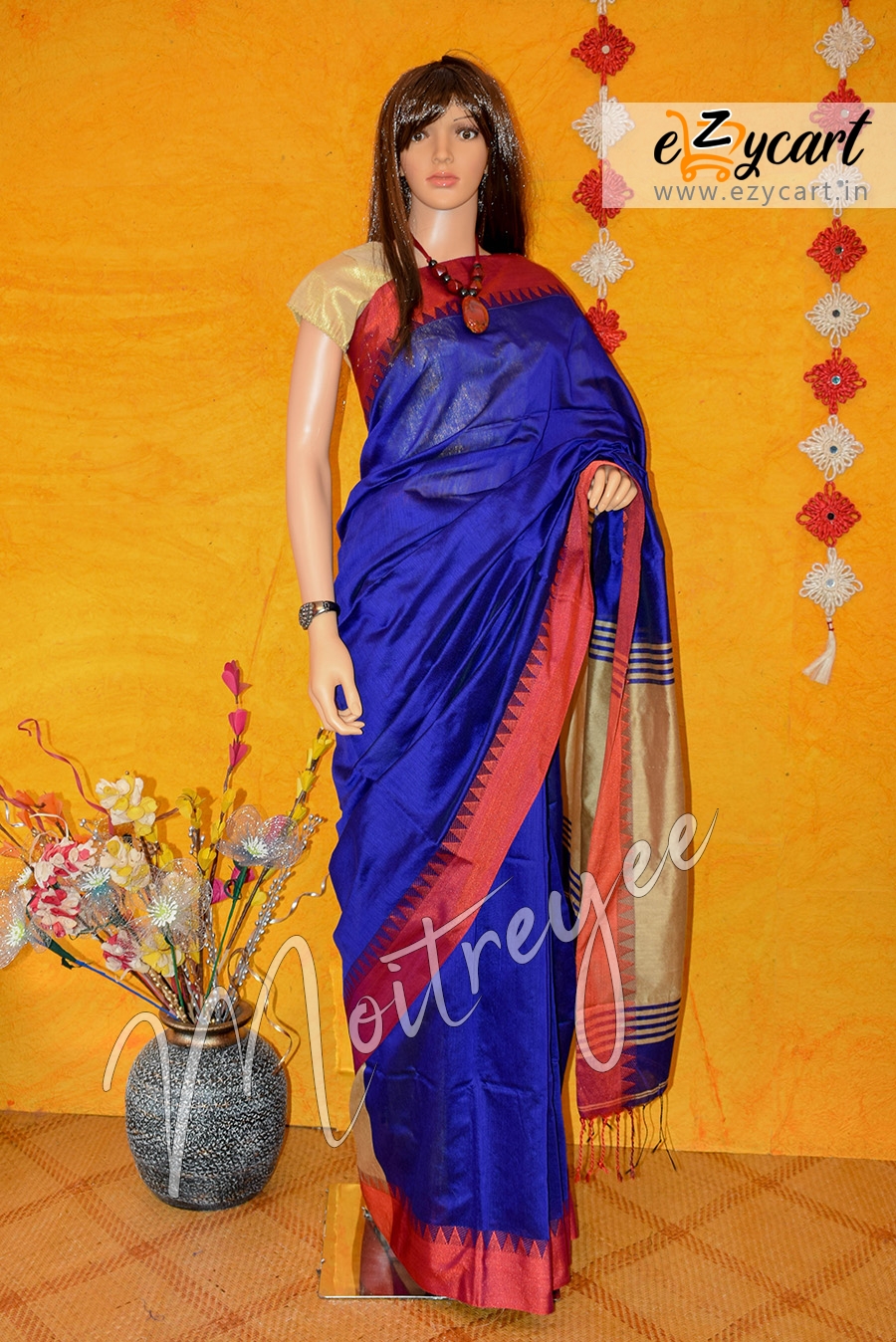 Moitreyee Blue and Beige Cotton Silk  Saree