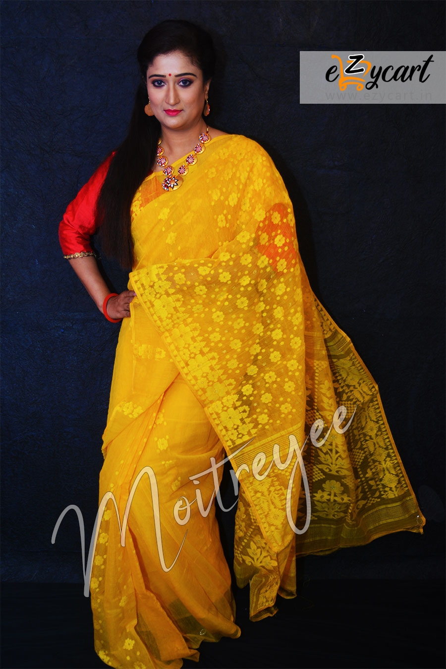 Moitreyee Yellow Coloured Soft Cotton Dhakai