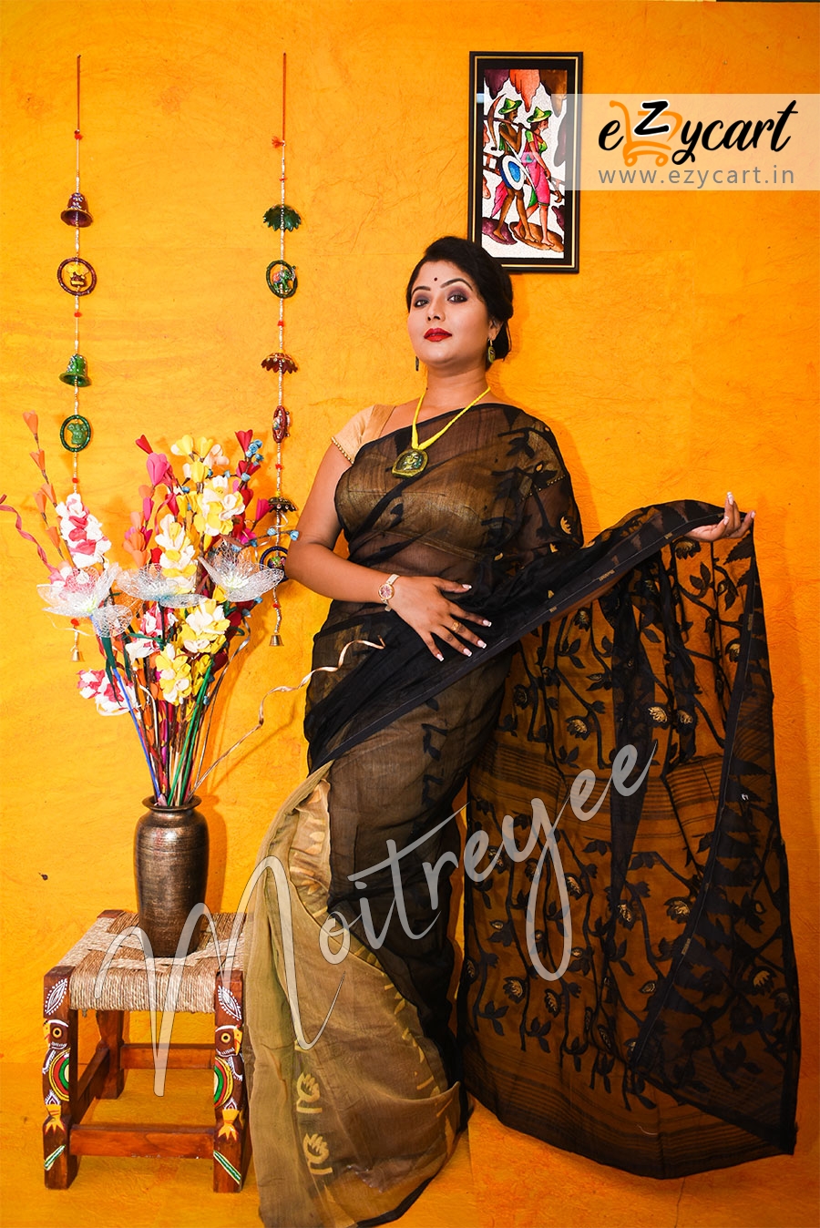 Moitreyee Gorgeous Black And Gold Soft Dhakai Jamdani