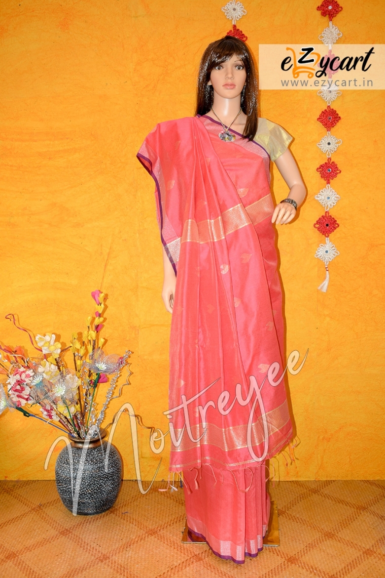Moitreyee Amaranth Red Cotton Silk  Love buti Saree